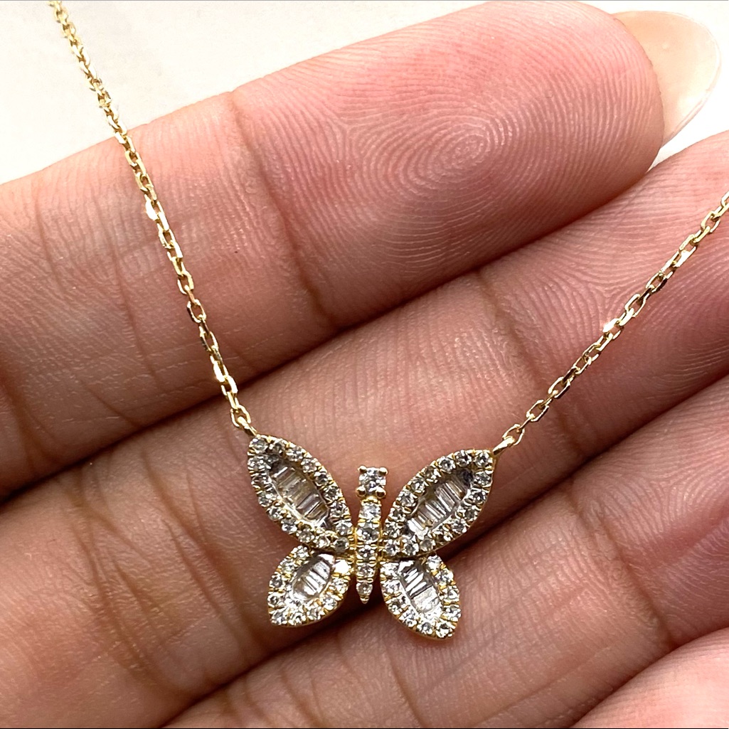14k Gold Diamond Butterfly Necklace